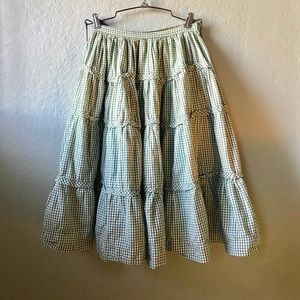 Vintage Green Gingham Tiered Full Skirt